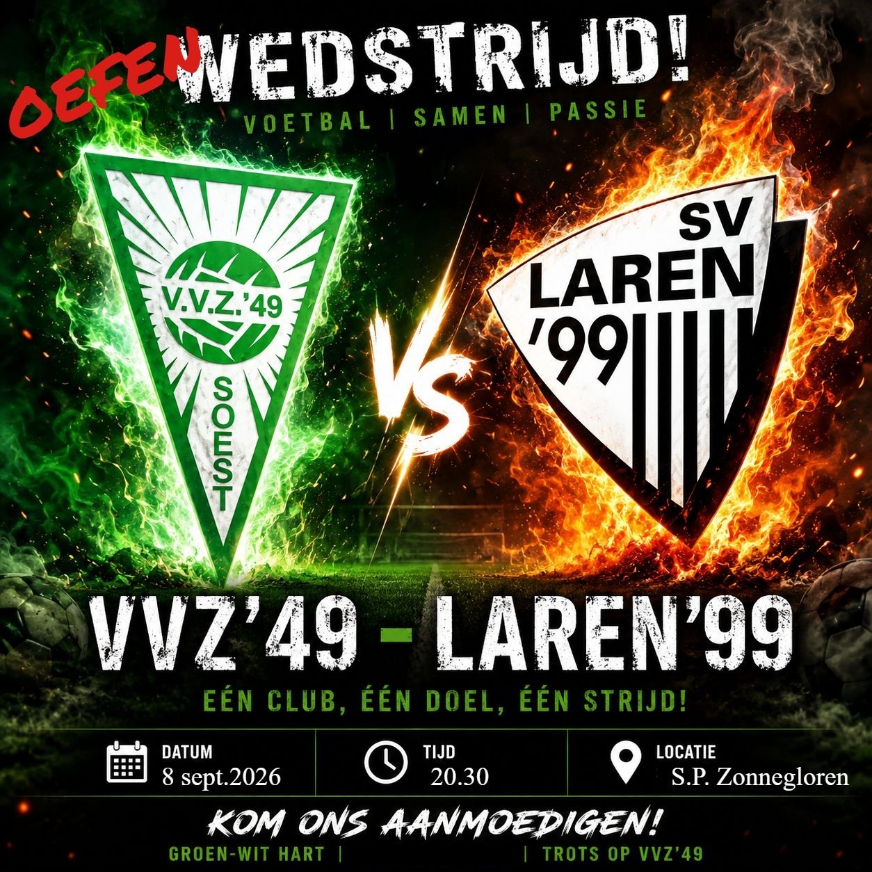 Dinsdagavond oefenwedstrijd tegen Laren'99