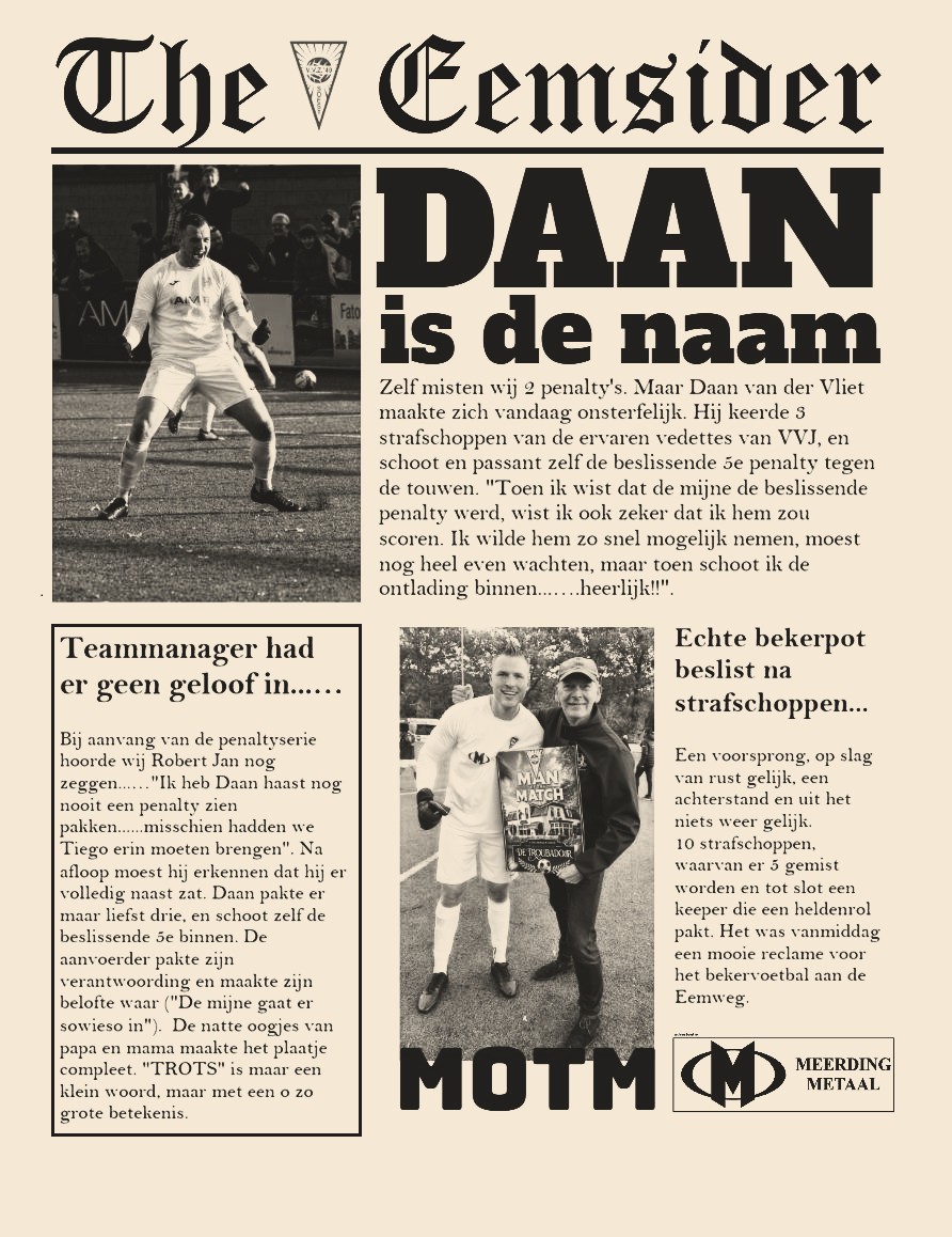 Heerlijke bekerwedstrijd aan de Eemweg. VVZ ’49 na penalty’s door …..