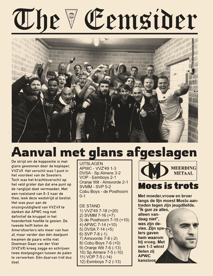 Aanval afgeslagen. VVZ’49 wint bij en van APWC