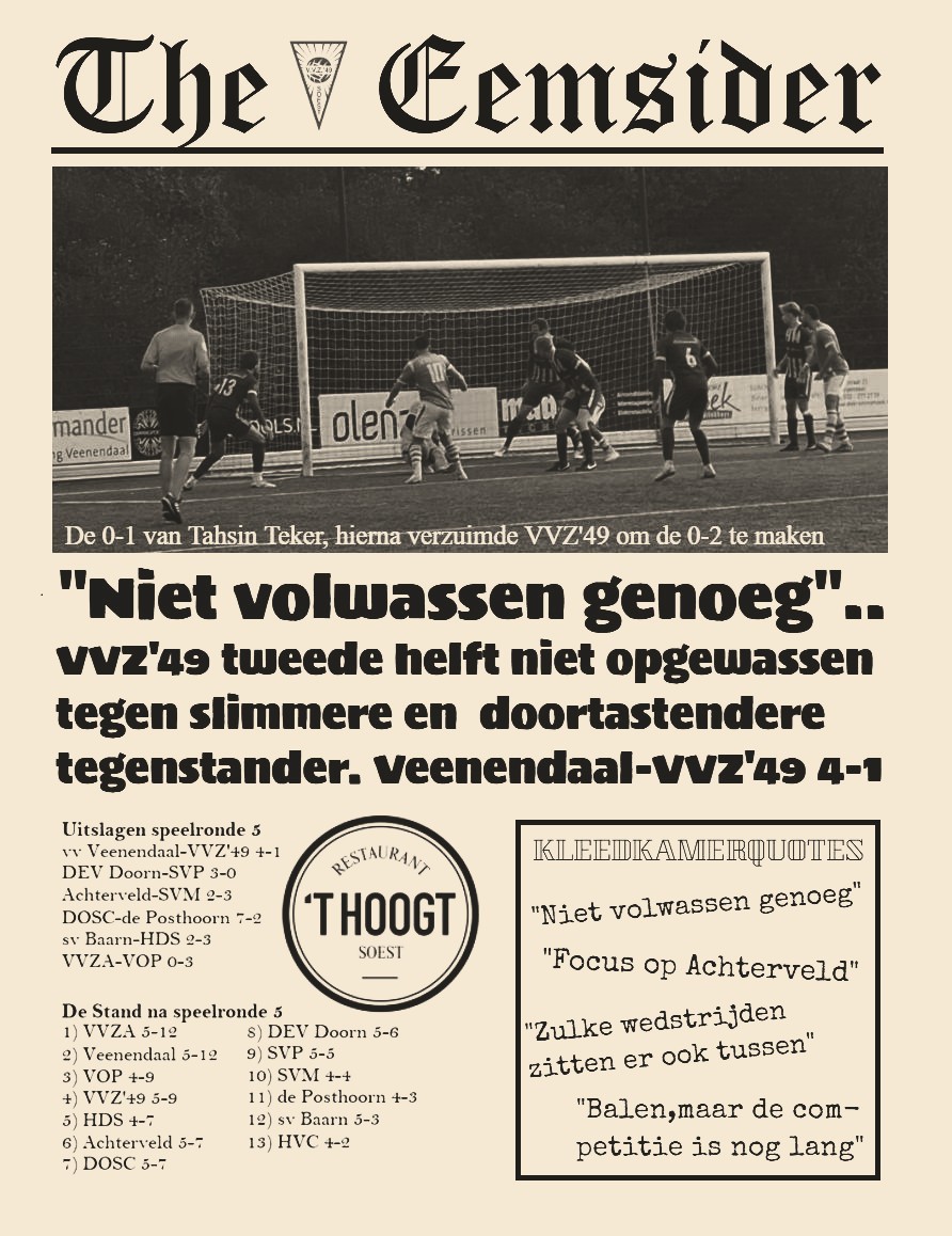 “Grote mannen wedstrijd” gewonnen door Veenendaal. VVZ’49 likt de wonden