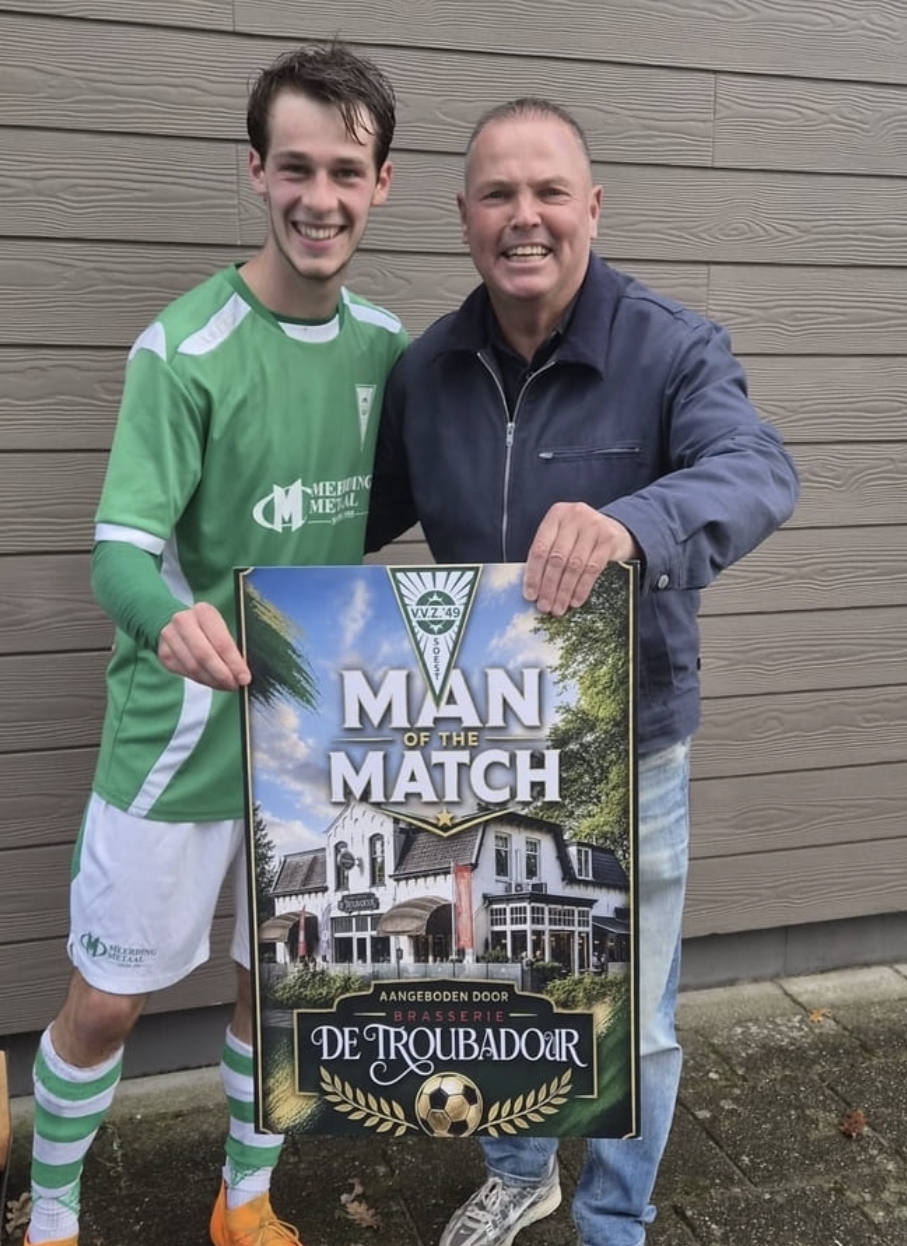 Jip van Schadewijk MotM.in thuiswedstrijd tegen SV Panter