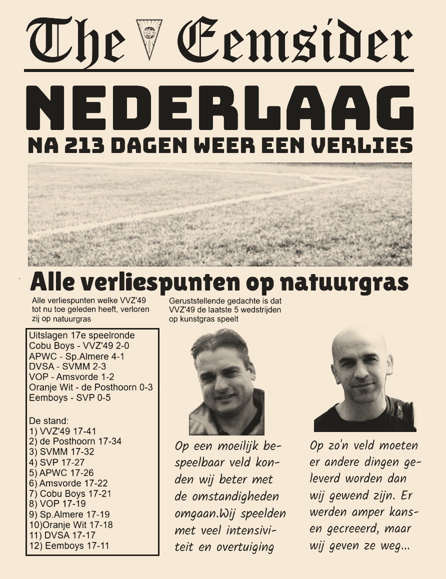 VVZ’49 niet opgewassen tegen “het andere voetbal”….